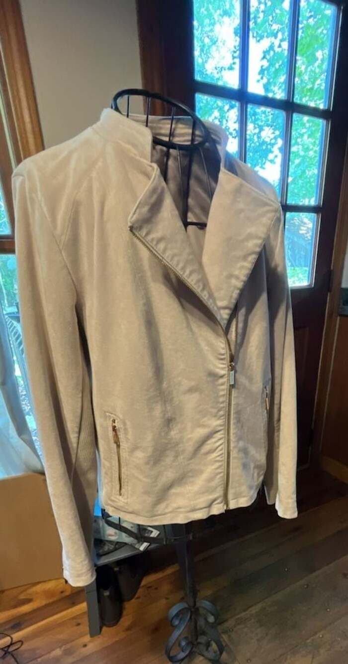 Calvin Klein Neutral Faux Suede Moto Bomber Jacket